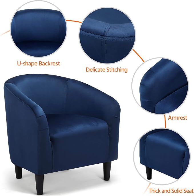 Topeakmart Velvet Accent Chair, Modern Club Chair Upholstered Armchair with Solid Legs Comfy Sofa Chair for Living Room/Bedroom/Waiting Room, Navy Blue