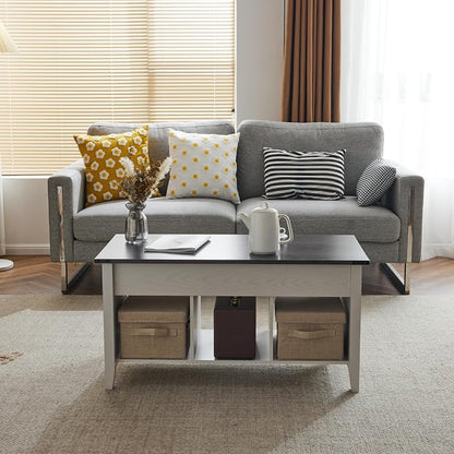 VINGLI Farmhouse Lift Top Coffee Table, Rustic Grey with Storage Shelf/Hidden Compartment, Mesa De Centro para Sala, Rustic Brown (White Charcoal, 40" L)
