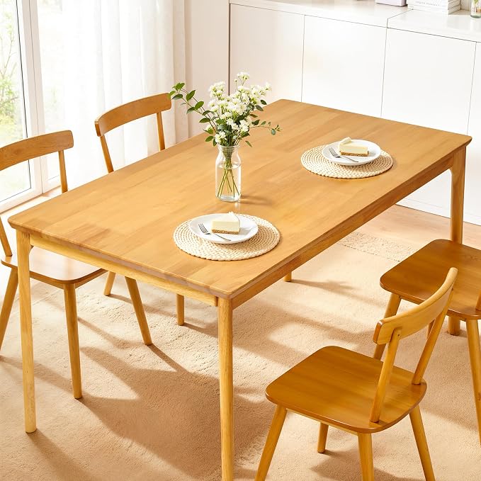 Hokway Dining Table for 4, 43 Inch Rectangular Solid Wood Kitchen Table for Small Space, Modern Dinner Table for Dining Room, Living Room, Office, Natural