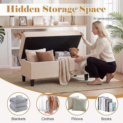 Asense Storage Ottoman Bench,18.8 x 40 x 18.5 Inches Storage Bench,Foot Rest with Legs,Tufted Ottomans with Safety Hinge,End of Bed Bench for Bedroom,Living Room,Entryway