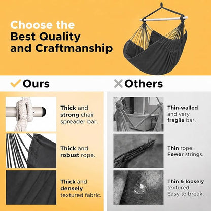 ADVOKAIR Hammock Chair Swing, Heavy-Duty Hanging Rope Swing Seat Supports 500 Lbs, Ideal for Outdoor Patio, Backyard, Porch, Deck & Indoor Bedroom Use