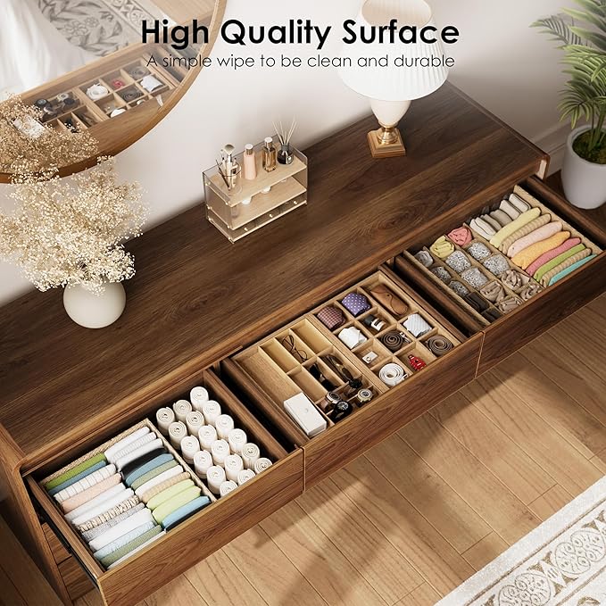 Oransail 9 Drawer Dresser, 63" Wide Walnut Dresser Chest of Drawers, Curved Anti-Collision & Anti-Tipping Design, Mid Century Modern Wooden Dresser for Bedroom, Living Room, TV Stand