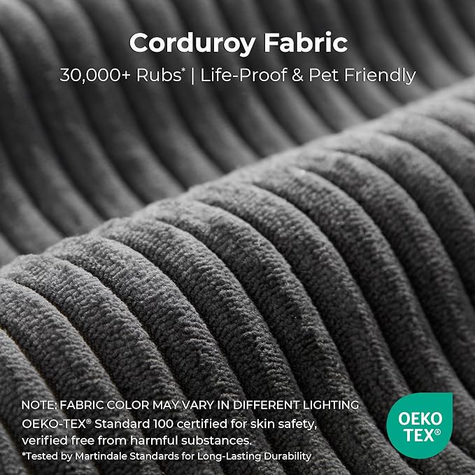 LIKIMIO FlipNest Convertible Sleeper Sofa Bed Floor Sofa 3-in-1 No Assembly, Foldable Mattress with Corduroy Upholstery Dark Grey, Lounge Loveseat Couch for Living Room Studio Guest Room