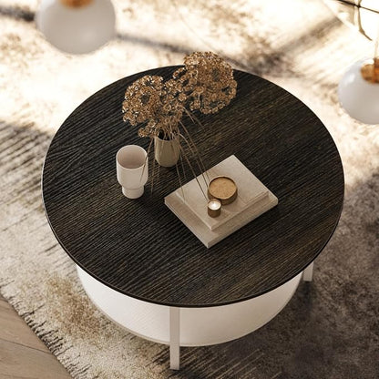 FABATO Round Lift Top Coffee Table with Storage and Hidden Compartment, 26.77'' Farmhouse Coffee Table for Living Room Reception Room, 2 Tier Small Round Coffee Table Circle Dining Table, White