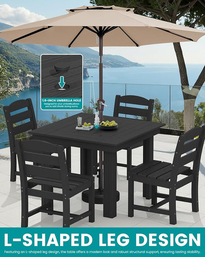 SERWALL HDPE Outdoor Square Dining Set for 4 | with Armless Chair Seat