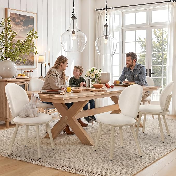 LUE BONA Dining Chairs Set of 2, Kitchen Chairs with Solid Wood Legs and Ergonomic Curved Seat,Upholstered Fabric Chairs with Dual-Spine Backrest, Easy Assembly for Kitchen Dining Room, Linen