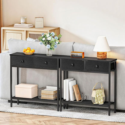 HOOBRO 29.5" Narrow Console Table with 2 Fabric Drawers, Small Entryway Table with 2-Tier Storage Shelves, Sofa Table, Behind Couch Table, for Living Room, Hallway, Black BB71XG01