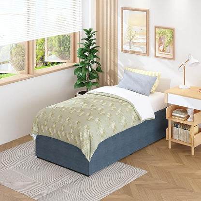 Lutown-Teen 18 Inch Twin XL Bed Frames with Fabric Bed Cover, Heavy Duty Sturdy Metal XL Twin Platform Bed Frame No Box Spring Needed, Noise Free, Easy Assembly, Black and Blue