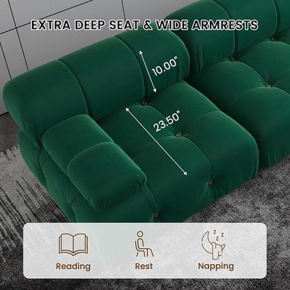 104" Convertible Modular Sectional Sofa, L-Shaped Velvet Sectional Couch with Chaise Ottoman, Minimalist Modern Sofas for Living Room Bedroom Office Apartment (Green)