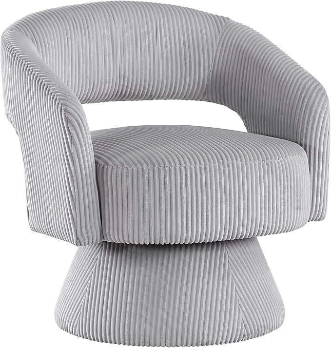 Lexicon 360 Degree Swivel Accent Chair, Modern Comfy Corduroy Round Barrel Chair, Open Back, Plush Foam Cushions, Metal Swivel Base for Living Room/Bedroom/Office/Small Spaces, Gray