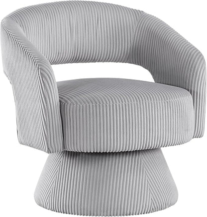 Lexicon 360 Degree Swivel Accent Chair, Modern Comfy Corduroy Round Barrel Chair, Open Back, Plush Foam Cushions, Metal Swivel Base for Living Room/Bedroom/Office/Small Spaces, Gray