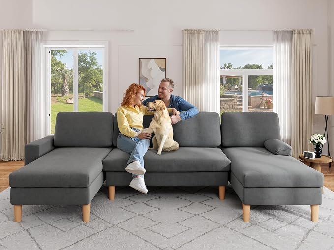 YITAHOME 109" U-Shaped Couch, 4-Seat Cloud Sofa with Dual Chaise Lounges, Storage Armrest, Cup Holder & Thick Cushions for Living Room