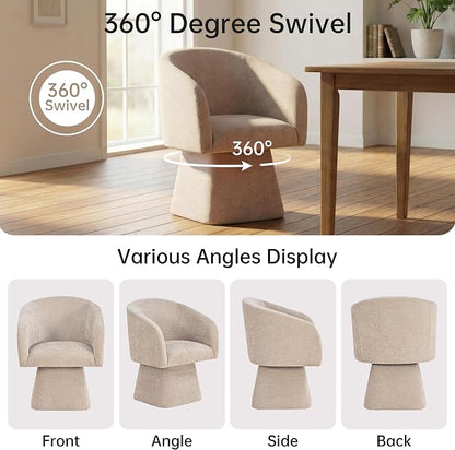 VKNOW Upholstered Swivel Dining Chairs Set of 1, Modern Dining Room Chairs with Barrel Back, Accent Arm Chair for Dining Room, Living Room, Vanity, Khaki