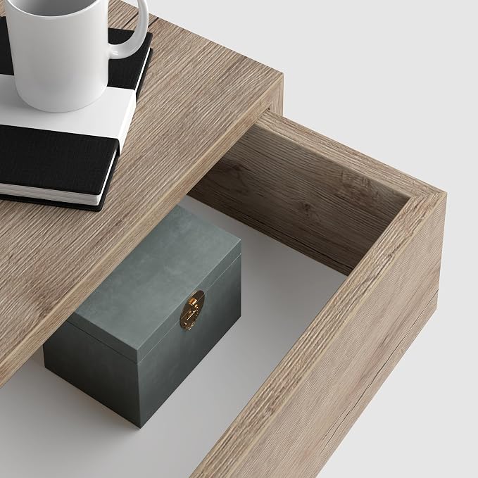 Mobili Fiver, Riccardo Floating nightstand, Oak, 17.7" x 9.8" x 6.1 ", Melamine-Finished, Modern Bedside Table, End Table, Italian Furniture