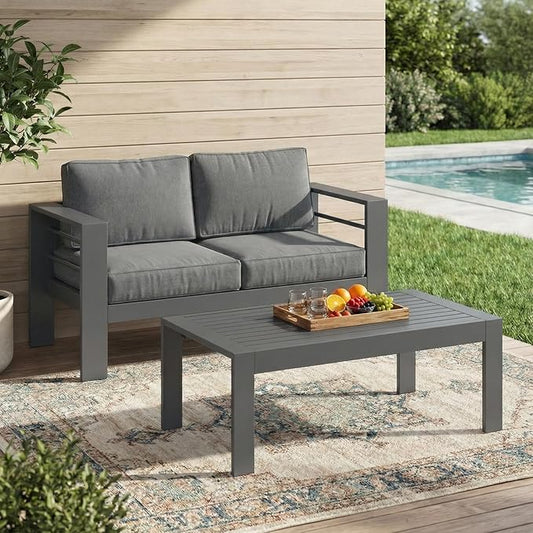 Solaste Aluminum Patio Furniture Set for All Weather, Oversized Metal Outdoor Furniture Set with 27.5" Deep Seating and 3.2" Wide Armrest, Outdoor Patio Sofa with 10" Back Suport Cushion