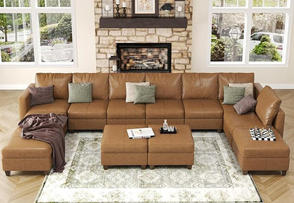 EASE MOOSE Faux Leather Sectional Sofa，U Shaped Faux Leather Modular Sectional Sofa ，Brown Modular Couch for Living Room