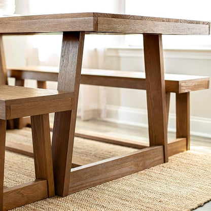 Plank+Beam 72 Inch Farmhouse Dining Table, Solid Wood Rustic Kitchen Table, Large Wooden Rectangular Dinner Table for Dining Room, Home Office, Living Room Furniture, Easy Assembly, Pecan Wirebrush