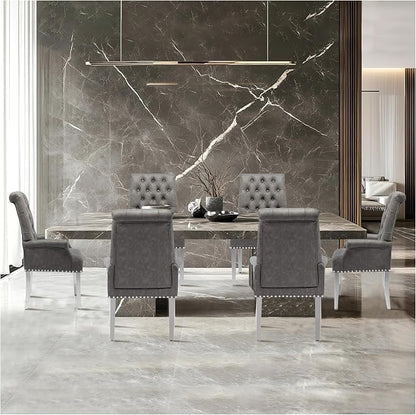 AODCHR Upholstered PU Leather Accent Dining Chair, Elegant Tufted Dining Room Kitchen Room Arm Chair with Stainless Steel Leg, Grey
