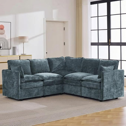80" Blue Modular Storage Sofa, V Shaped Chenille Cloud Couch with Armrest | Oversized Convertible Sectional Sofa, 5-Seat Sectional Couch With Armrests, Large Cloud Couch For Living Room, Apartment.