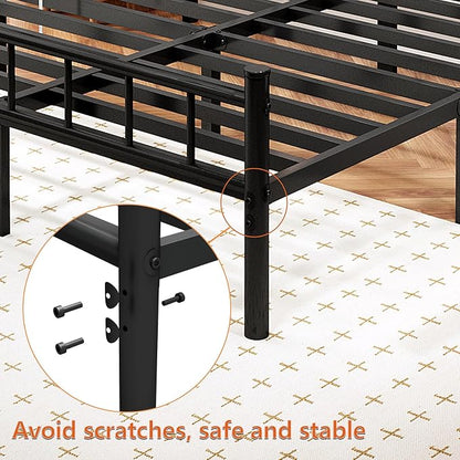 zizin Queen Size Metal Bed Frame with Headboard & Footboard 14 Inch Metal Platform Mattress Foundation Support with Steel Slat, Under Bed Storage, No Box Spring Needed
