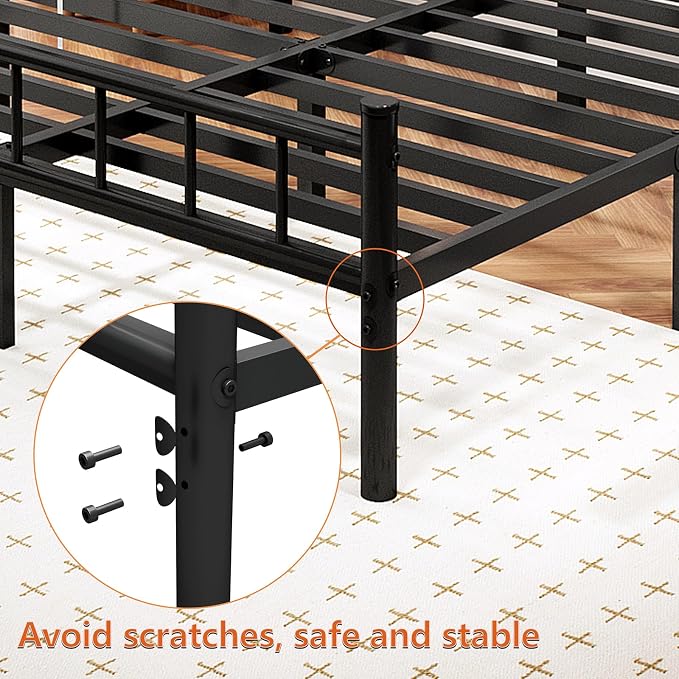 zizin Full Size Metal Bed Frame with Headboard & Footboard 14 Inch Metal Platform Mattress Foundation Support with Steel Slat, Under Bed Storage, No Box Spring Needed