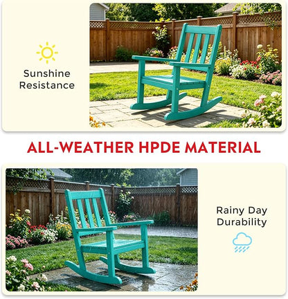 Costaelm Paradise Kids Outdoor Preschool HDPE Plastic Rocking Chair (Set of 2), Turquoise