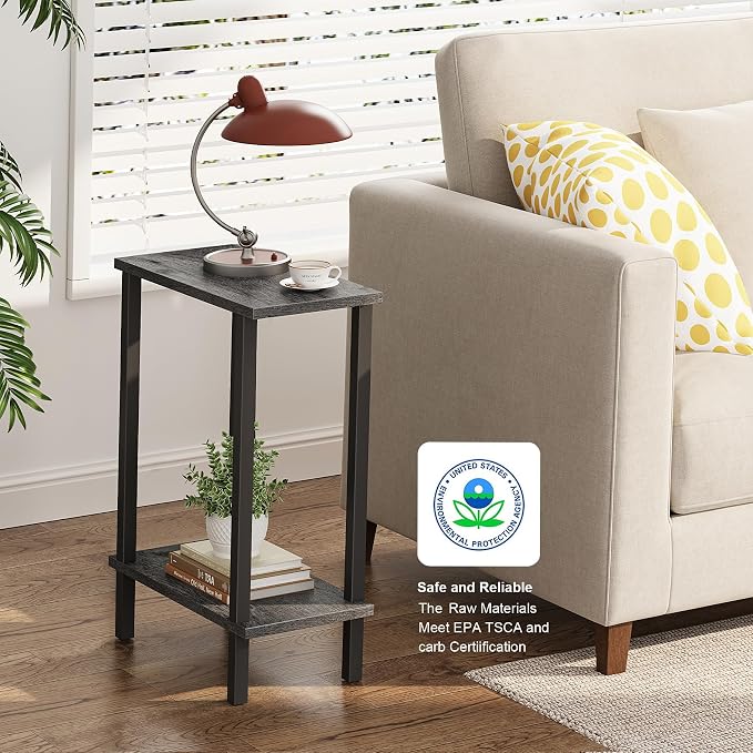 TUTOTAK Small Side Table, Narrow End Table, Skinny Sofa Table, Slim Nightstand, Couch Table, Living Room, Bed Room, Charcoal Grey TB01BY062