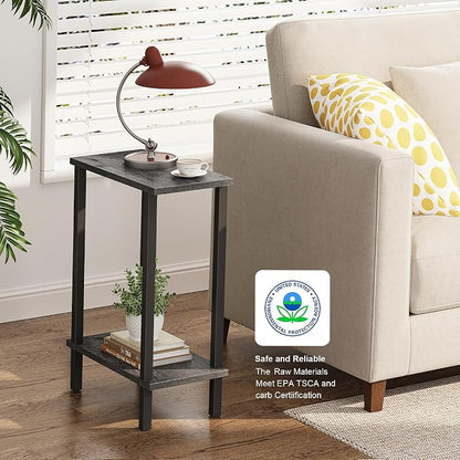 TUTOTAK Small Side Table, Narrow End Table, Skinny Sofa Table, Slim Nightstand, Couch Table, Living Room, Bed Room, Charcoal Grey TB01BY062