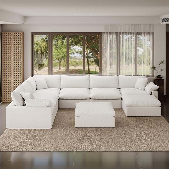 Cloud Modular Sectional Sofa,253.8" Down Filled Sofa 7 Seat with Chaise,Minimalist Sofa Cover Washable and Replaceable Couches for Living Room,Sectional Sofa Deep Seat