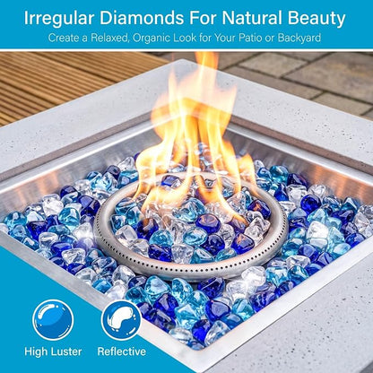 NUPICK 5LB Diamond Fire Glass, 1 Inch Fire Pit Rocks for Propane or Gas | Reflective Fire Pit Glass Rocks, Tempered Fire Rocks for Fireplace, Mix Color Glass Stones for Vase Filler, Landscaping