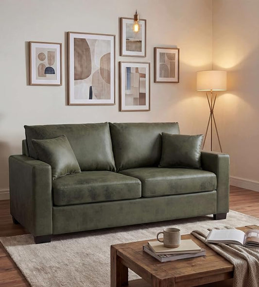 Ball & Cast 69" Loveseat Sofa, Modern Love Seat Couches for Living Room, Upholstered 2 Seater Small Couch with 2 Throw Pillows for Bedroom,Apartment,Office,Easy Assembly,Olive Green