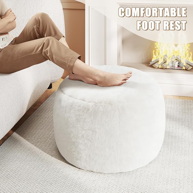 Gericco Round Stuffed Pouf Ottoman for Foot Rest, A Round Modern Foam Filled Poufs, Floor Chair for Living Room, Nursery, Dorm, A Soft Modern Foot Stool Perfect to Rest Your Feet (White, 20Inch)