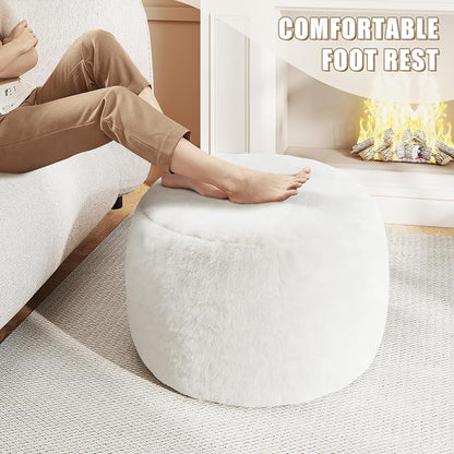 Gericco Round Stuffed Pouf Ottoman for Foot Rest, A Round Modern Foam Filled Poufs, Floor Chair for Living Room, Nursery, Dorm, A Soft Modern Foot Stool Perfect to Rest Your Feet (White, 20Inch)