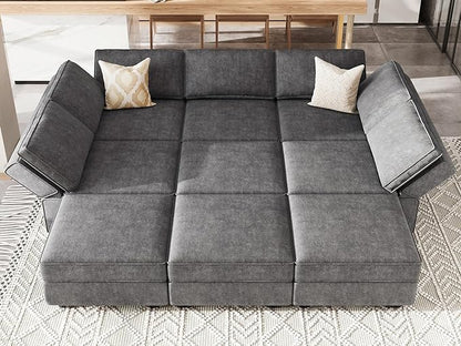 Belffin Modular Sectional Sleeper Sofa Couch with Storage Ottoman Convertible Sectional Couches for Living Room Terry Reversible Chaise. Dark Grey Sofa