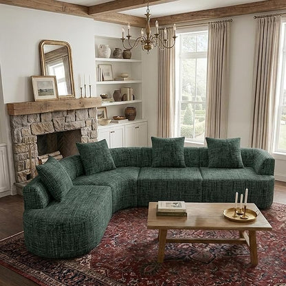 123" Curved Modular Sectional Sofa for Living Room, Oversized Chenille Cloud Couch, L-Shaped Boneless Sofa with Chaise Lounge, Compressed Couch Deep Seat, No Assembly (Green, L-Shape Left Chaise)
