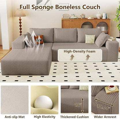 96" Modular Sectional Couch, Boneless L Shaped Cloud Sofa with Chaise Lounge, Corduroy Upholstered Couches Memory Foam Deep Seat, No Assembly Required, Ideal for Living Room(Camel, Left Facing)