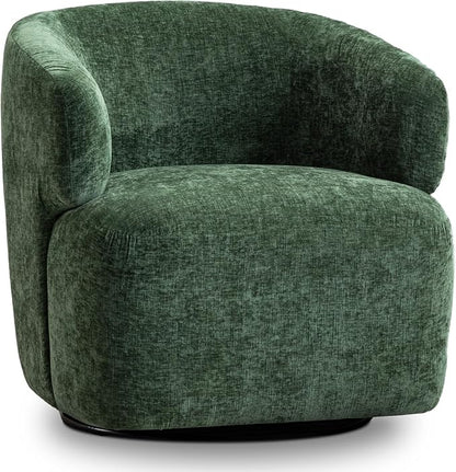 SOFTHION Swivel Accent Chair, Chenille Barrel Chair for Living Room, Cozy Round Boucle Arm Chair, Metal Base for Club Nursery Bedroom, Green