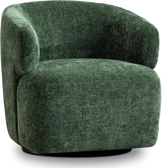 SOFTHION Swivel Accent Chair, Chenille Barrel Chair for Living Room, Cozy Round Boucle Arm Chair, Metal Base for Club Nursery Bedroom, Green