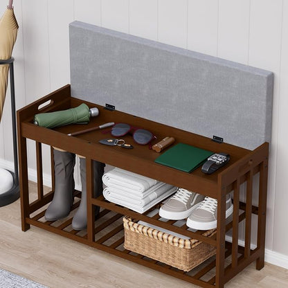 APRTAT 3-Tier Bamboo Shoe Rack Bench, Shoe Storage Organizer Bench, Entryway Benchs, Shoes Rack for Front Door Entrance, Entryway Bathroom Bedroom (Brown, Large)