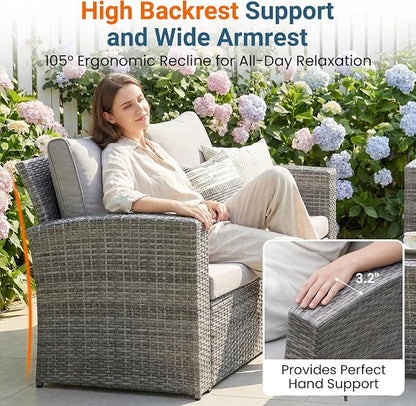 Wisteria Lane Patio Furniture Set, Wicker Outside Outdoor Furniture for All Weather, Patio Sofa with High Backrest Support and Wide Armrest for Backyard, Balcony, Deck, Porch, Light Gray