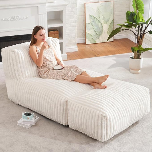 Hobestluk Giant Memory Foam Bean Bag Chairs Sofa for Adults (White,Large) | Soft Fabric,Ergonomic Back Support,Lightweight,Easy Clean,No Assembly,Wear-resisting,For Livingroom Guest room,Well-looking