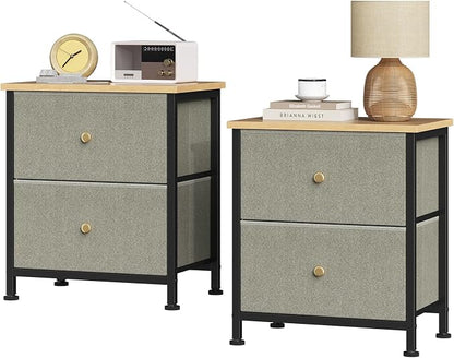 Sweetcrispy Nightstand Set of 2 with 2 Storage Drawers, Small Bedside Table | 20" Height Furniture End Table, Wooden Top Fabric Cabinet for Bedroom, Closet, Entryway, Ink Green 2Pack