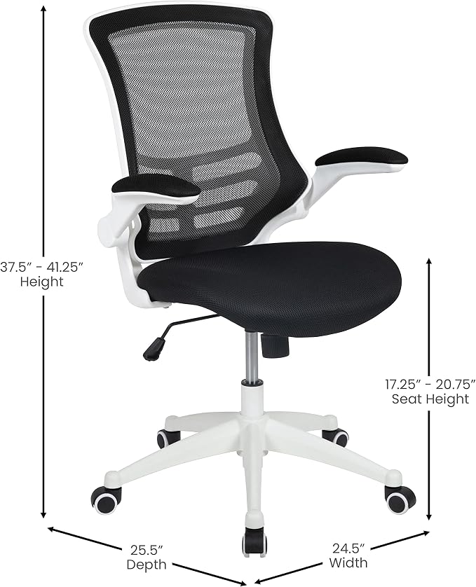 Flash Furniture Kelista Office Chair, Ergonomic, Mid-Back, White Frame, Black Mesh with Swivel