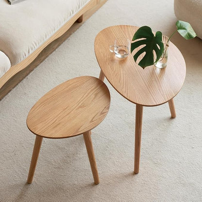 Small Oval Coffee Table, Mid Century Modern Coffee Table for Living Room, 100% Solid Oak Wood Side Table End Tables for Home (Natural Color, 19.68" Wx13.38 Dx17.71 H)