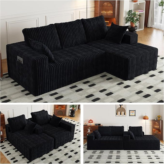 SYFERLORY Cloud Boneless Sectional Couches with Oversized Chaise for Living Room, Modular L Shaped Couch with Deep Seat, Memory Foam Compressed 3 Seater Sofa for Apartment
