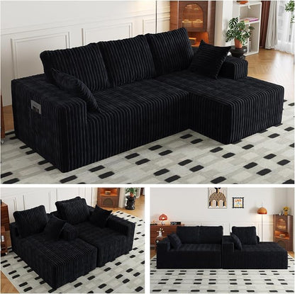 Cloud Boneless Sectional Couches with Oversized Chaise for Living Room, Modular L Shaped Couch with Deep Seat, Memory Foam Compressed 3 Seater Sofa for Apartment