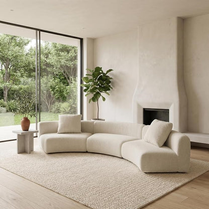Acanva Formia Boucle Curved Sectional Sofa, 3 Armless Chairs, White | Modular Couch, Modern Minimalist, Wood Frame, For Living Room, Apartment, Home Office