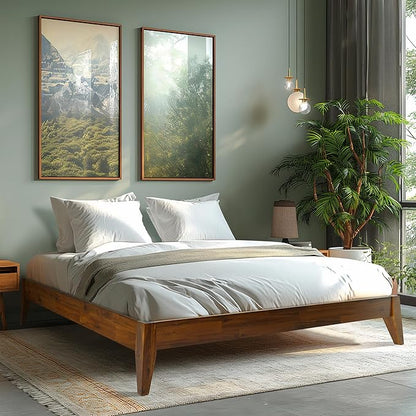 Acacia Mervyn Sturdy King Size Bed Frame Solid Wood Platform Bed, King Bed Frame 800 lbs Capacity, Mid Century Signature Wood Bed Compatible with All Mattresses, Non-Slip and Noise-Free, Caramel