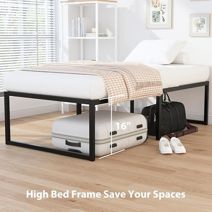 EMODA 16 Inch Narrow Twin Bed Frame 30x75, Heavy Duty Metal Platform No Box Spring Needed, Easy Assembly Noise Free, Black