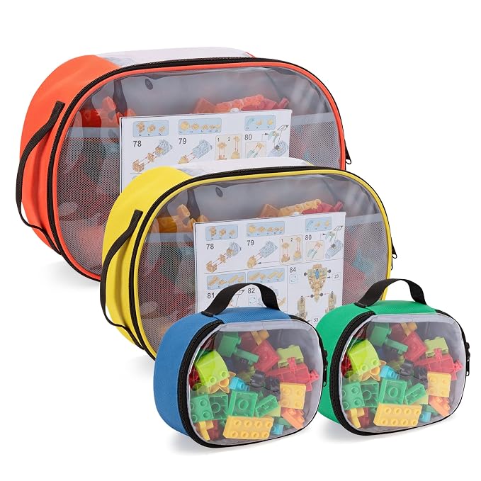 Rexmica 4pcs Toy Storage Organizer Bag for Building Bricks, Travel Bag for Building Blocks, Puzzle, Car Toy, Magnetic Toys, Dolls, Board Game Storage Organizer Case Container